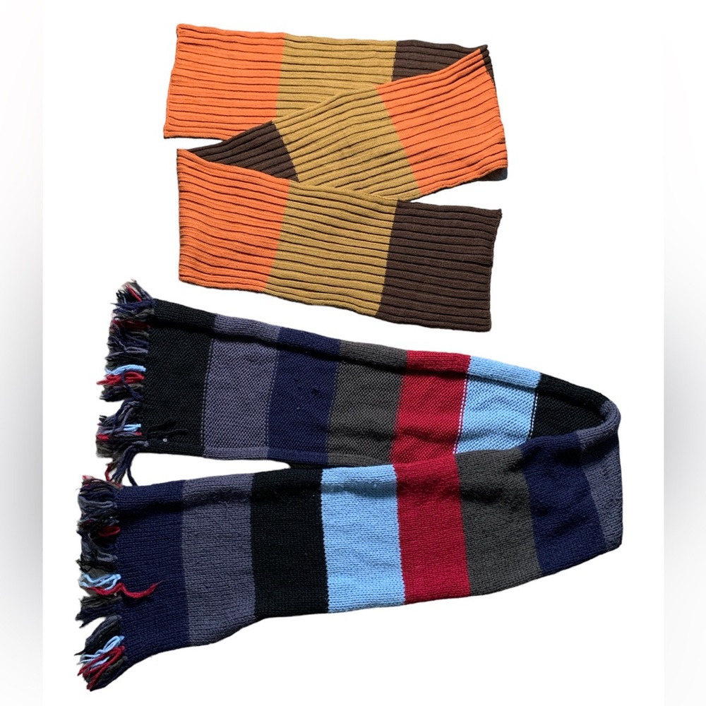 Gap Vintage Wool Striped Scarf Bundle 2‎ Pack Multicolored Ribbed Knit Mens